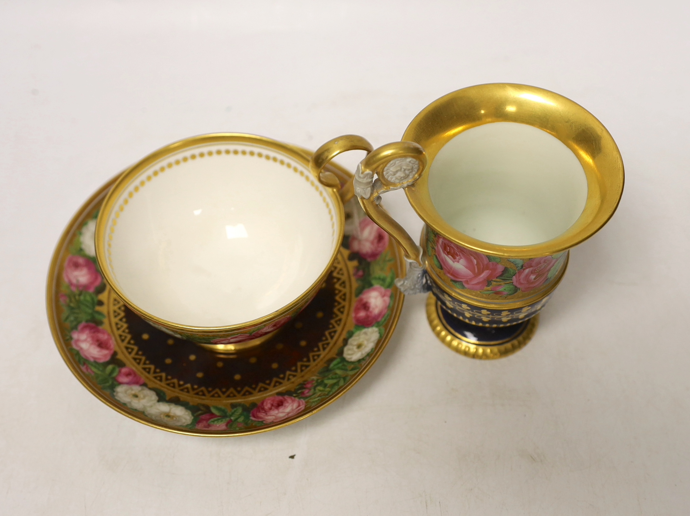 A 19th century Meissen cabinet cup and a Sevres teacup and saucer